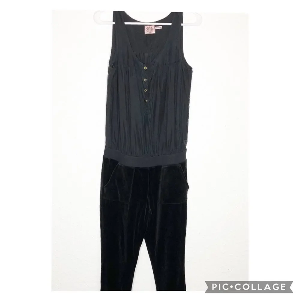 Juicy Couture black silk top velour bottom sleeveless jumpsuit size Small